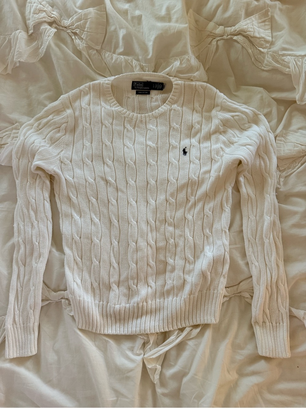 Polo by Ralph Lauren Women's White Cable Knit Crew Sweater